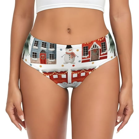 Uemuo Christmas Houses Pattern Women s Cotton Underwear Full Coverage Briefs Soft Stretchy Breathable Underwear Brief-Large
