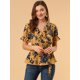 thumbnail image 2 of AllegK Blucon cuello en V floral con volantes y mancorpamujer Amarillo M, 2 of 6