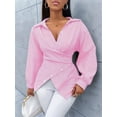 thumbnail image 5 of Summer Tops for Women Trendy Striped Button Front Long Sleeve Blouse Pink L, 5 of 7