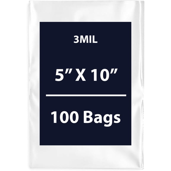 Multiple Sizes Clear Flat Poly Bags - 5"x10" & (100 Bags) 3Mil Flat Open Top Plastic Packaging Packing | Flexible and Durable Plastic Bags | Low-Density Polyethylene (LDPE)