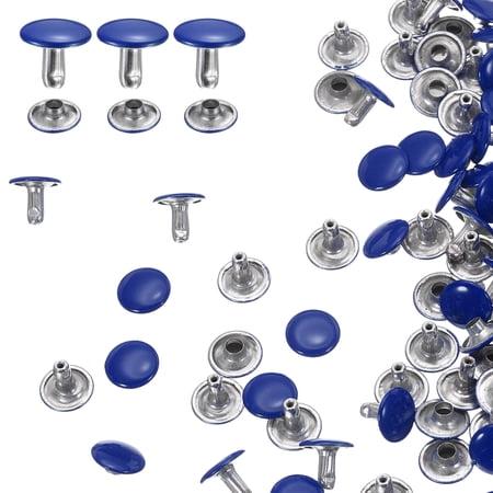 Uxcell 60 Set Double Cap Leather Rivet 10x10mm Round Cap Tubular Rivet Dark Blue