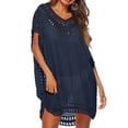 thumbnail image 2 of Delconic Women Loose Fit Crochet Trim Beach Cover Up Tunic Lightweight Short Sleeve Swimwear Dress for Summer Poolside Vacation Navy One Size, 2 of 5