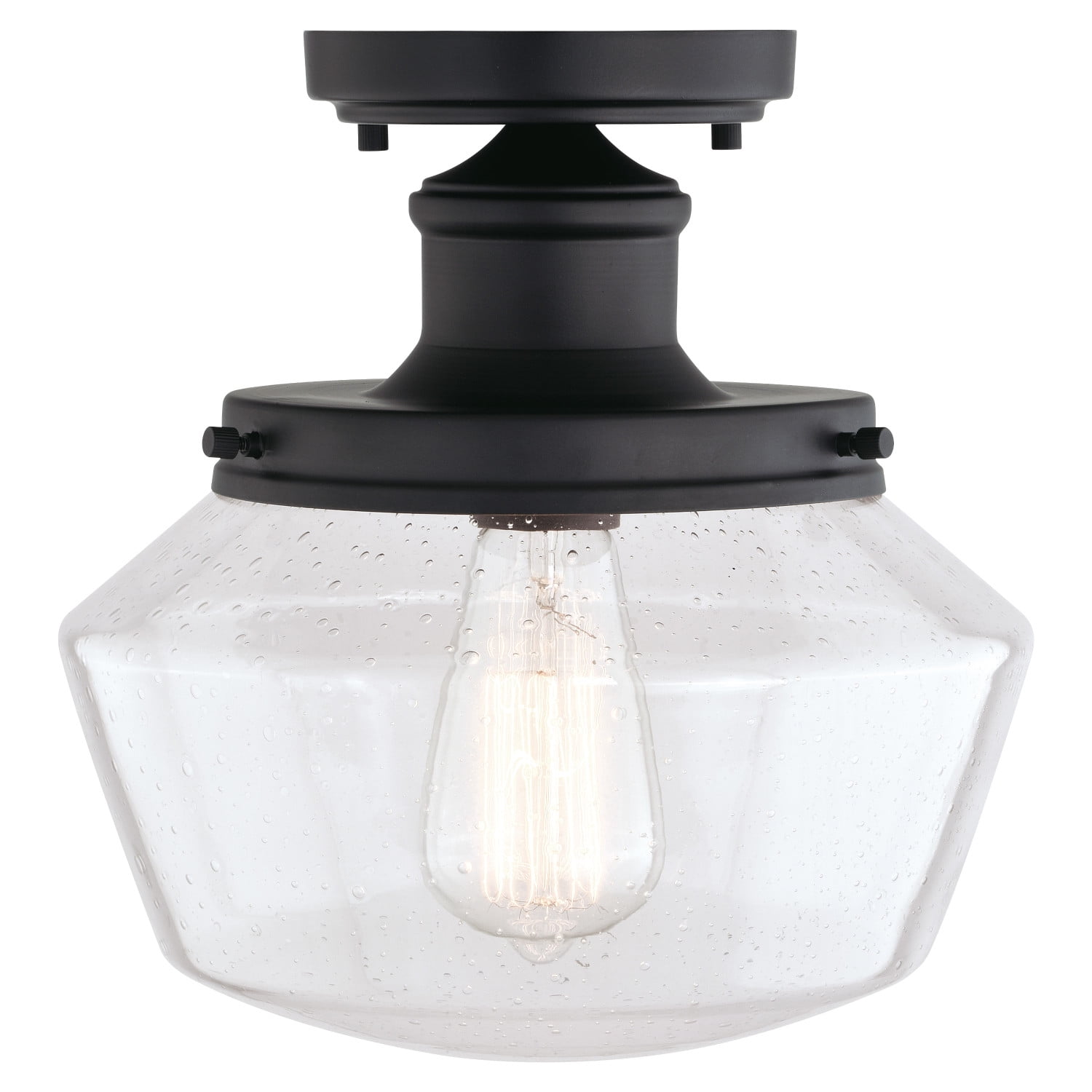 Collins Black Farmhouse Outdoor Flush Mount Ceiling Light Clear Schoolhouse Glass
