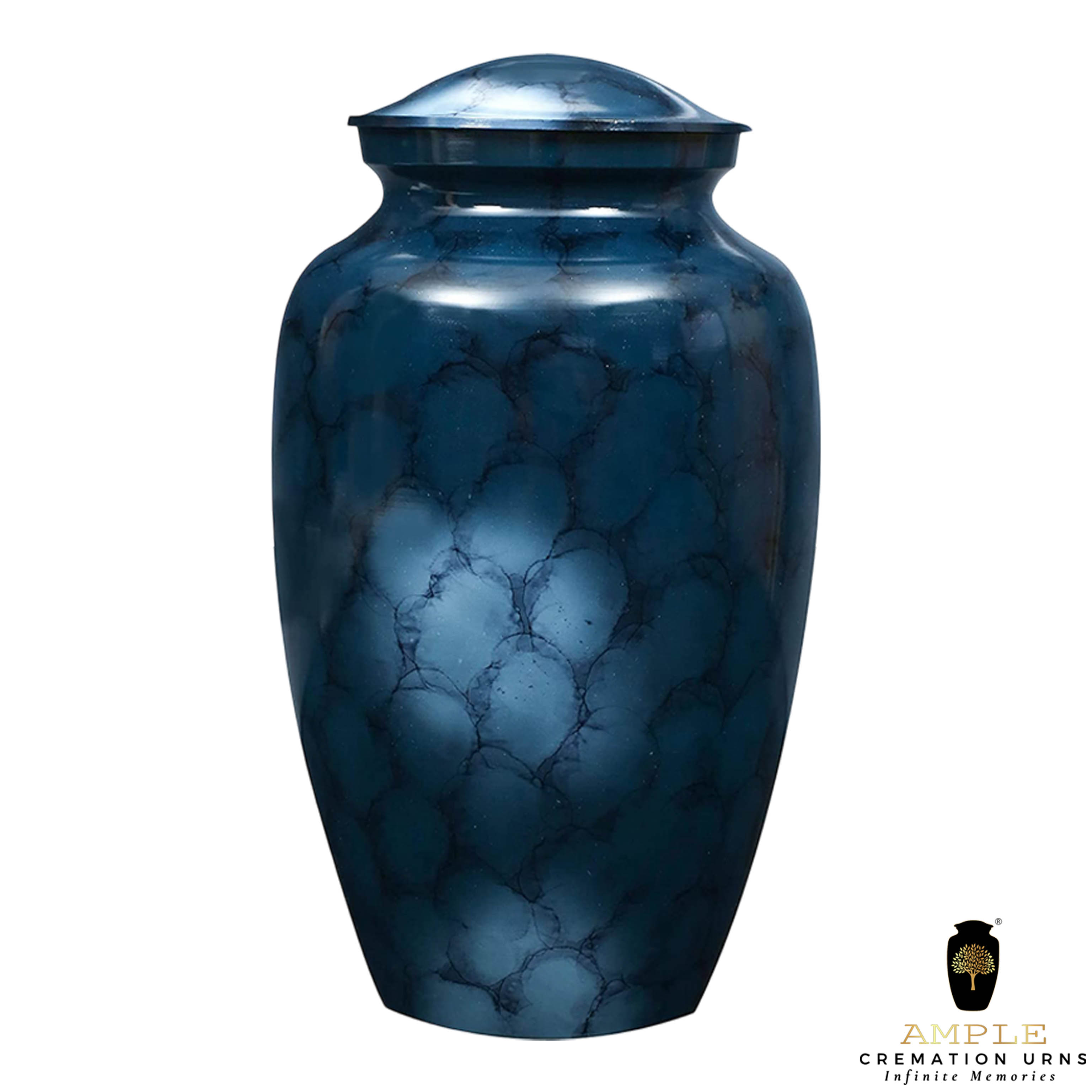 Blue Marble Finish Cremation Urn for Human Ashes – Adult Size Memorial Funeral Urn with Secure Lid