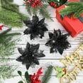 thumbnail image 5 of MINKUROW 20Pcs Christmas Flower Poinsettias 5.5 Inch Xmas Black Glitter Artificial Flowers with 20Pcs Metal Clips Christmas Poinsettia Decor for Christmas Tree Ornaments Wreaths Garland Party Decor, 5 of 7
