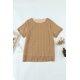 thumbnail image 4 of ABPHQTO Camiseta de manga corta con textura de lunares suizos marrón para mujer, 4 of 5