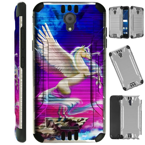 Compatible Wiko Ride (Boost) Case Brushed Metal Texture Hybrid TPU Silver Guard Phone Cover (Majestic Unicorn)