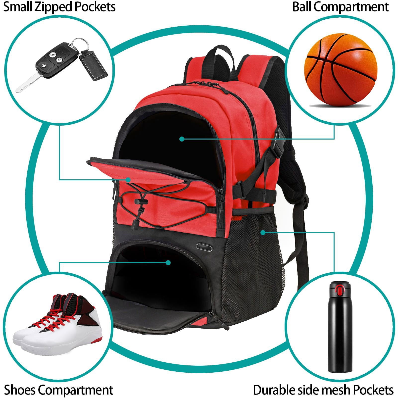 Elainilye Athletic Backpack, Airflow Design Sports Bag with Shoe Compartment, Gym Travel Pack for Basketball Gear Tennis Equipment Training