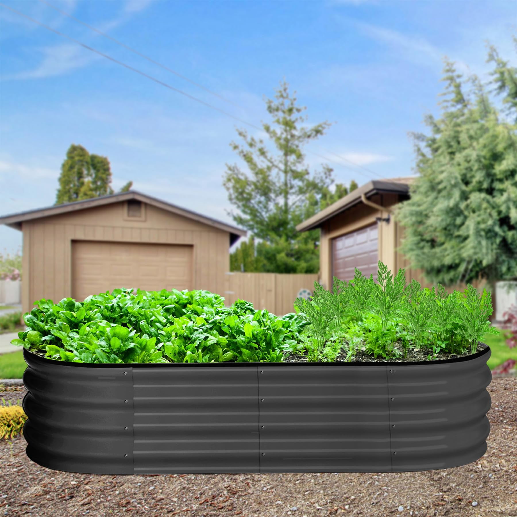 Raised Garden Bed Set of 2, Galvanized Raised Garden Bed, Outdoor Large Planter Raised Beds Open Base with Safety Edge and Glove for Vegetables Flowers Ground Planter
