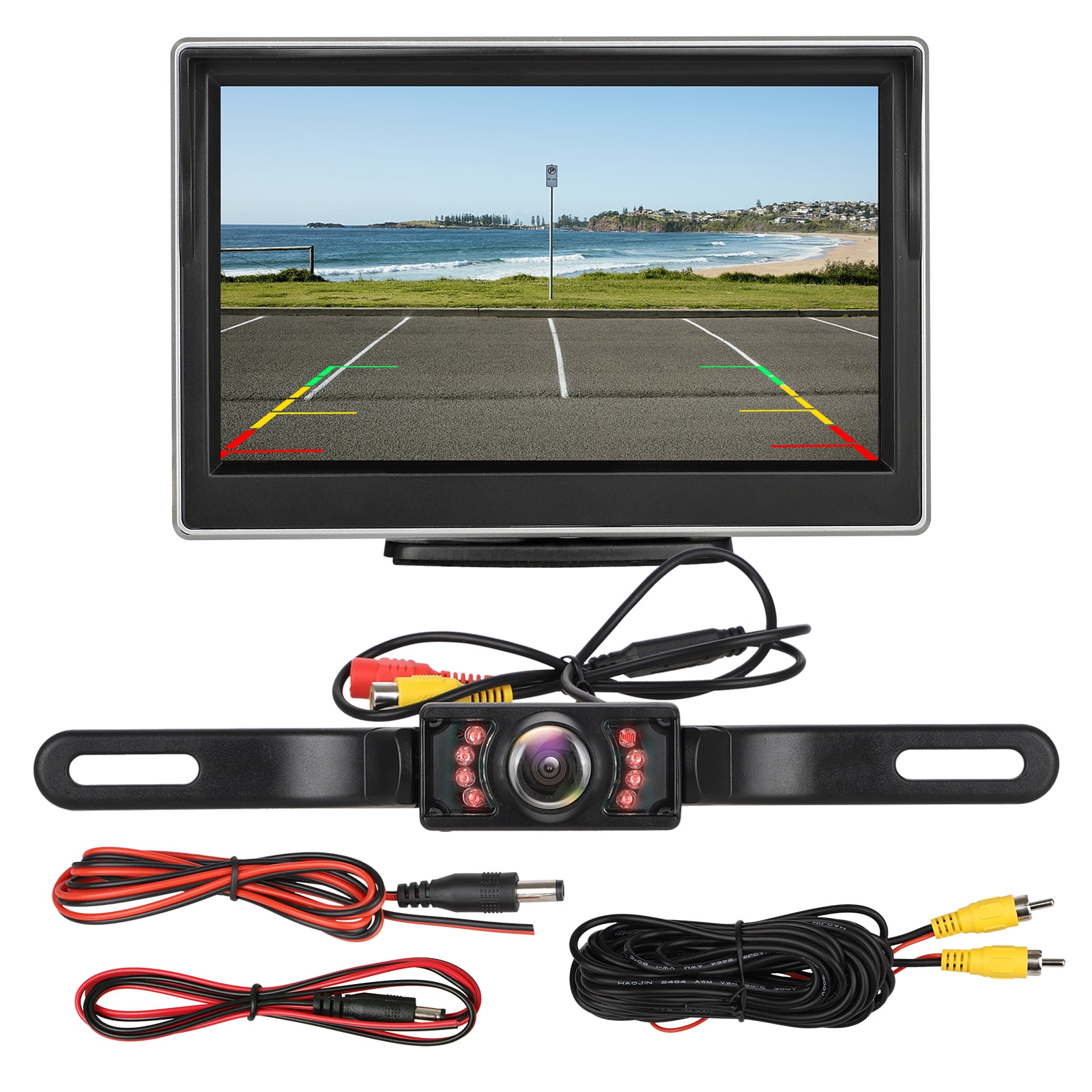 Built-in Wireless Car Cup Suction Monitor+Backup Camera Parking Rear View System 