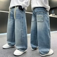 thumbnail image 2 of CAIXIA Boys Baggy Jeans Kids Straight Leg Demin Pants for Teen Kids Oversized Husky School Trousers High Elastic Waisted Streetwear Preppy Clothes, 2 of 9