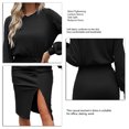 thumbnail image 4 of Vestido Color Sólido Cintura Apretando Lado Dividido Mangas De Linterna Casual Cómodo Transpirable Vestido De Mujer Negro S, 4 of 5