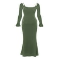 thumbnail image 3 of Robe Longue Élégante pour Femmes Couleur Unie Col Rond Bretelles Spaghetti Manches Longues Robe Printemps Automne Dos Nu Robe de Soirée, 3 of 5