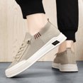 thumbnail image 5 of pwidon Men's Slip On Fly Knit Casual Sneakers No Tie Breathable Lightweight Platform Walking Shoes Khaki 39, 5 of 5