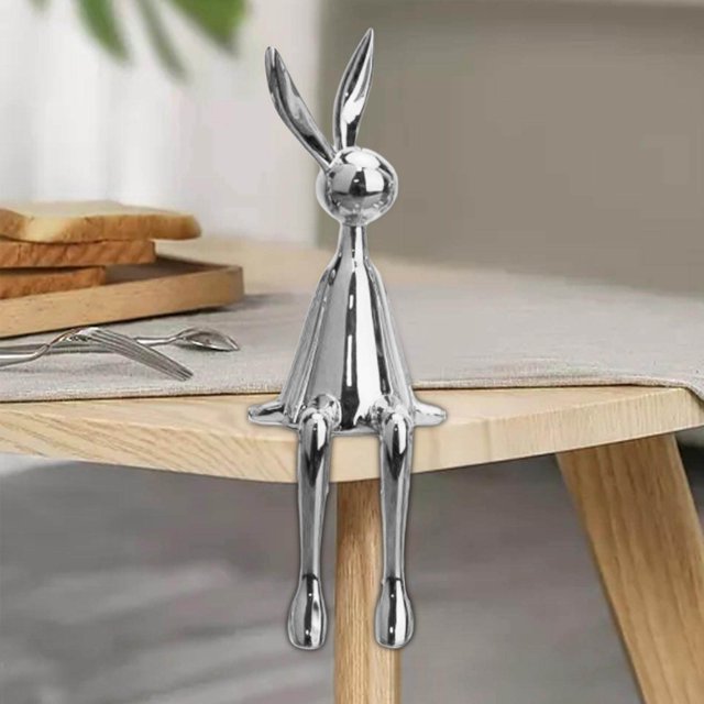 pitrice Sitting Rabbit Ornament Bunny Figurine for Bookshelf Living Room Bedroom Silver S