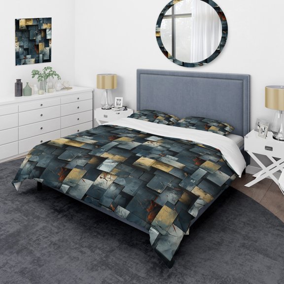 DESIGN ART Designart "Industrial Concrete Wall Illusion I" Modern Bedding Set With Shams Twin
