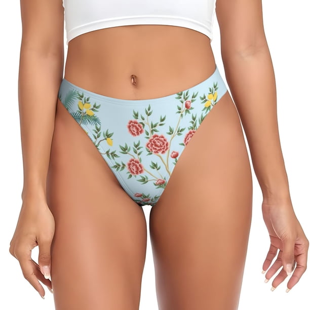 Balery Chinoiserie Floral Palm Tree Tangas de Algodón para Mujer con Estampado – Ropa Interior Sexy, Transpirable, G-string-X-Large