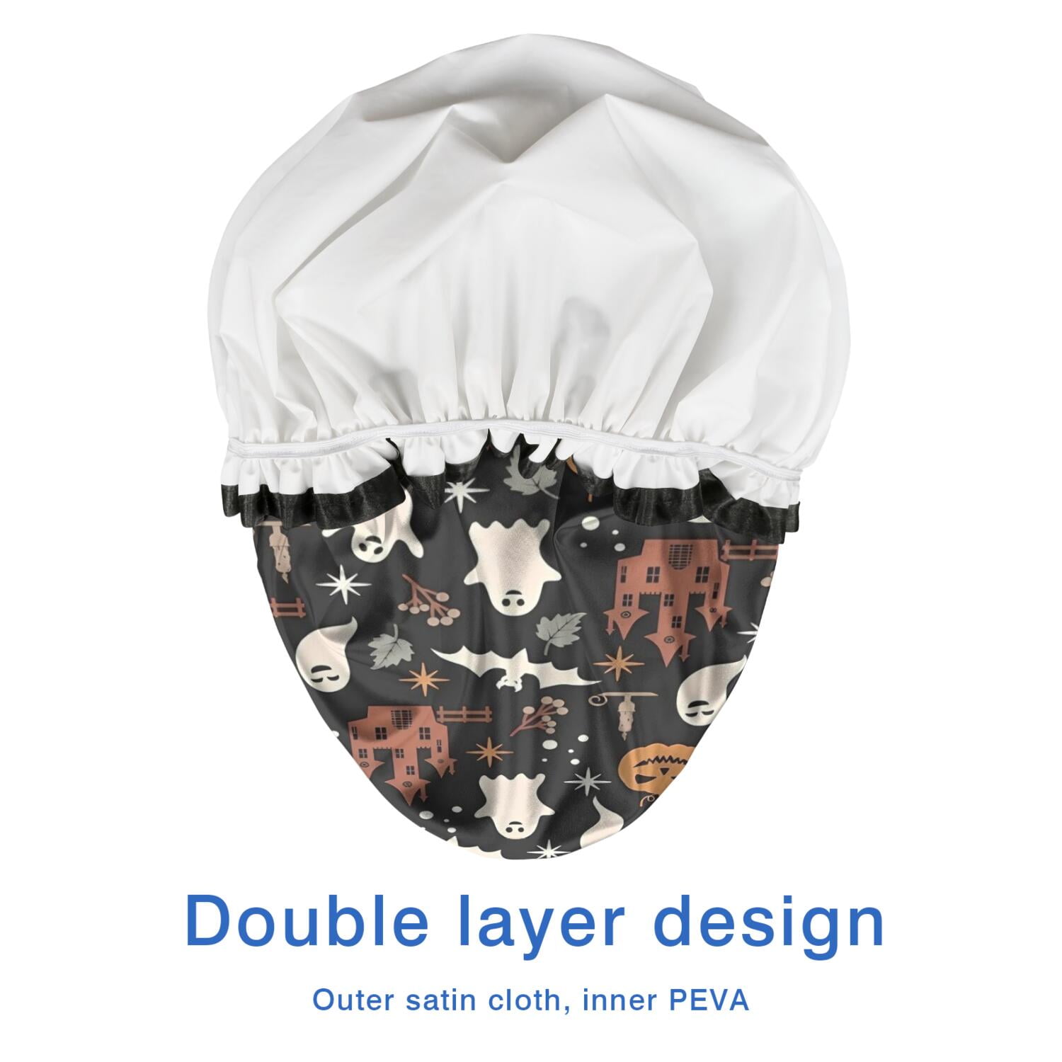 Shower Caps,Vintage Halloween Scene Pattern Waterproof Shower Cap for Women 4 Pieces,Double Reusable Hair Cover for Shower PEVA Elastic Stretch Hem