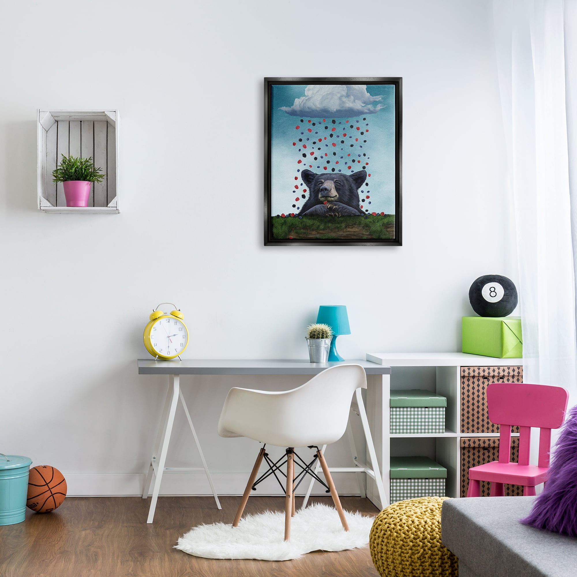 Stupell Industries Bear with Berry Cloud Animals & Insects Painting Black Floater Framed Canvas Art Print Wall Art, 25 x 31