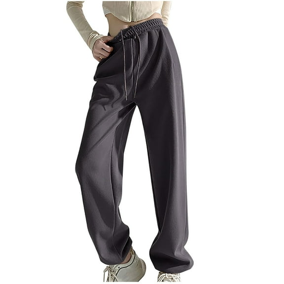 Maean Athletic Pants for Women Straight Wide Leg Loose Sport Running Elastic Waist Pleated and Pockets Trousers