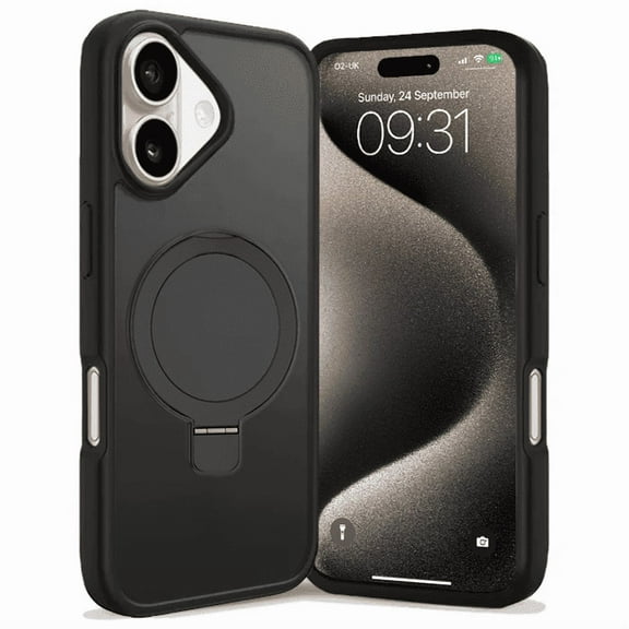 Entronix Magnetic Phone Case Compatible with iPhone 17 — Translucent Frosted Matte Back Cover with Kickstand, Black