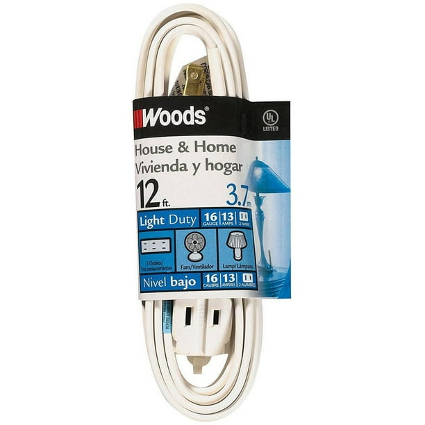 Woods 0602W 3Outlet 16/2 Cube Extension Cord w/ Power Tap, 12Feet