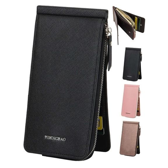 Deago Womens Leather Multi Card Organizer Wallet Credit Card Holder Thin Wallet with Zipper Pocket (Black)