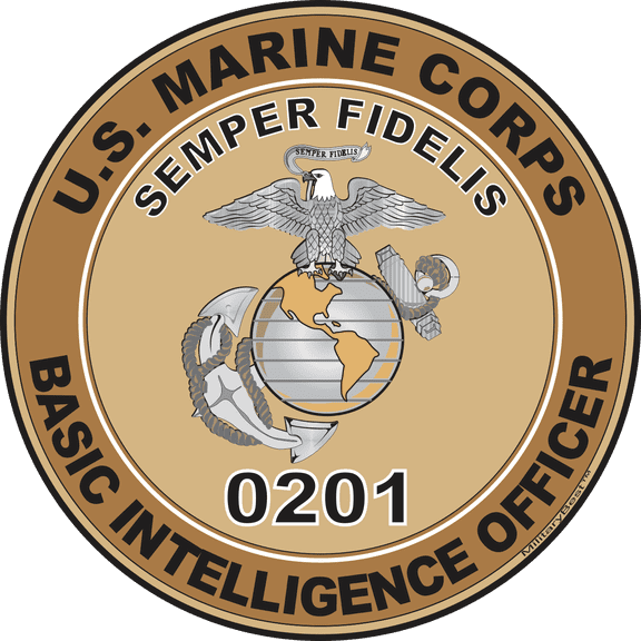 U.S.M.C. MOS 0201 Basic Intelligence Officer Decal 3.8" - Desert Tan