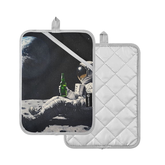 Yayeee Pot Holders Kitchen Heat Resistant with Pocket 7"x9.8" Cotton Oven Cooking Hot Pads, Sitting On The Moon