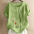 thumbnail image 2 of Busydd Womens Tops Summer Short Sleeve Round Neck Blouses Cotton Linen Button Down T Shirts Fashion Casual Floral Print Tee Tops Comfy Loose Versatile Going Out Tops Plus Size Tops S-5XL, 2 of 4