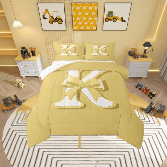 Erosebridal Initial Letter K Bedding Sets Twin with Comforter, Yellow Duvet Insert, Kawaii Bow-tie Reversible Down Comforter, Lightweight Room Decorative, 2 Pieces