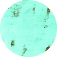 thumbnail image 1 of Ahgly Company Machine Washable Indoor Round Abstract Turquoise Blue Modern Area Rugs, 8' Round, 1 of 4