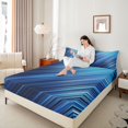 thumbnail image 4 of Manfei Retro Strieps Lines Twin Sheet Sets,Modern Abstract Geometric Twin Fitted Sheet,Blue Striped Flat Sheet For Men Women,Ultra Soft Home Decor,3-Piece, 4 of 7