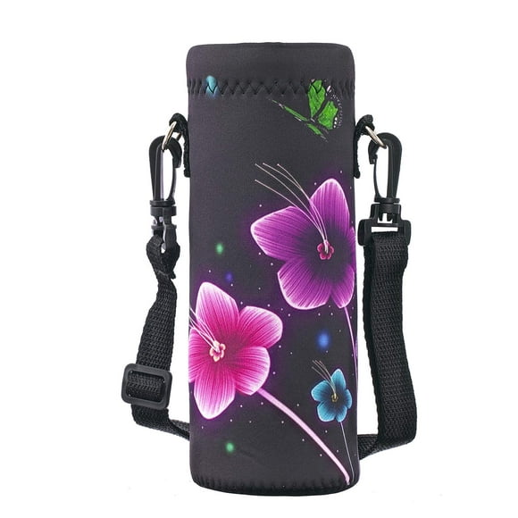 RIcHEN Neoprene Water Bottle carrier Bag with Adjustable Shoulder Strap,Insulated Water Bottle cover for 1000ml32oz Stainless SteelglassPlastic Bottles (colorful Flowers,1000ML)