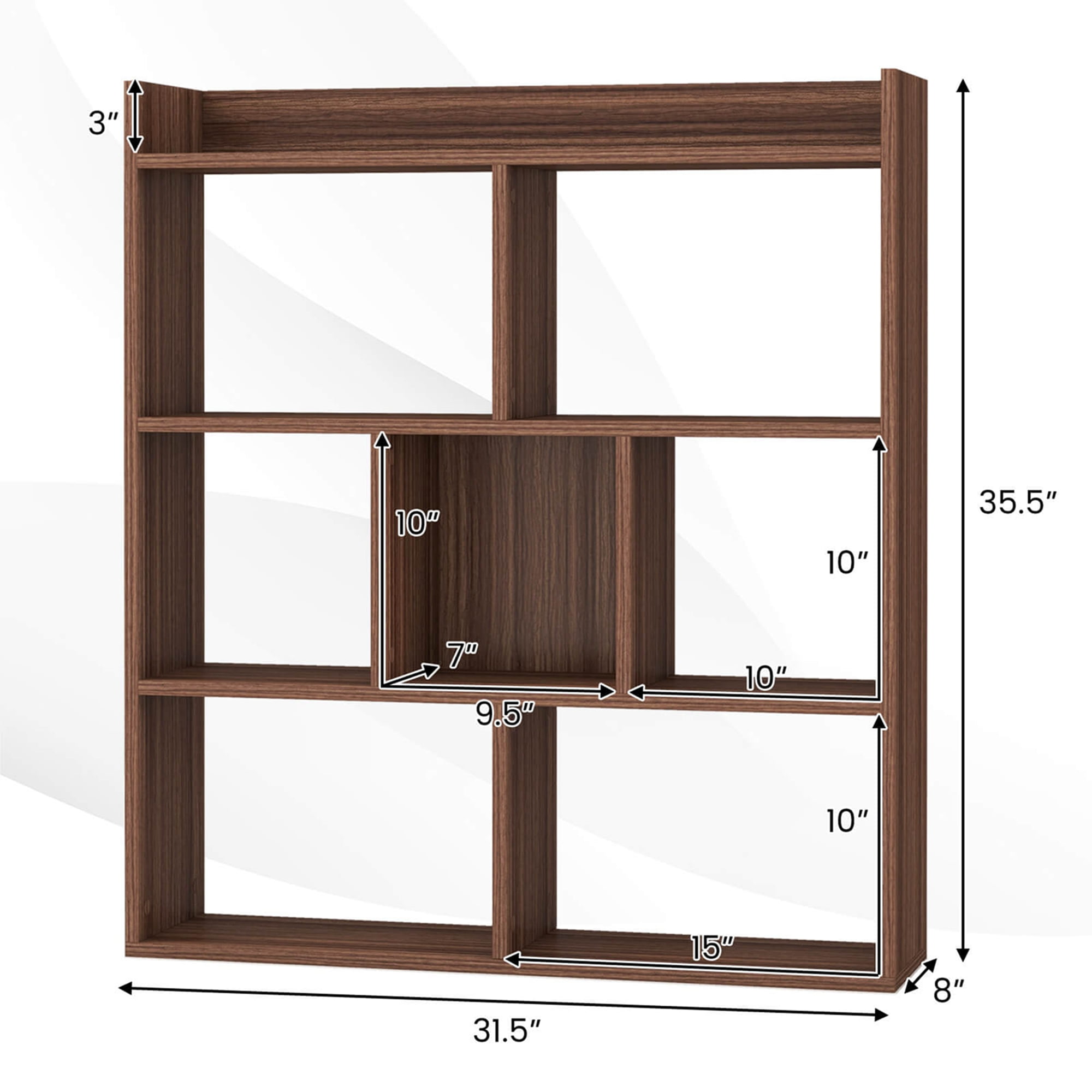 Costway 1 PCS 7-cube Bookcase Open Storage Shelf with Anti-tipping Kits for Living Room Walnut