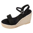 thumbnail image 5 of Rokment Womens Espadrilles Wedge Dressy Sandals Beach Trendy Casual Suede Open Toe Ankle Strap Platform Chunky High Heel Dress Summer Shoes Black Size 7, 5 of 6
