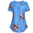 thumbnail image 1 of Baohd Femmes Imprimé Boutons jusqu'à Col Rond Manches Courtes Chemisier Bleu XL, 1 of 6