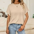 thumbnail image 2 of Razzly Women's T-Shirts Casual Basic Loose Fit Crewneck Short Sleeve Summer Solid Color Tops for Every Occasion(Khaki,XL), 2 of 6