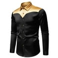 thumbnail image 2 of Color Block Loose Fit Tshirts for Mens Fall Summer Long Sleeve High Neck Faux Satin Wedding Guest Formal Date Night Evening Cocktail Basic Tops Shirt Man 2025, 2 of 7