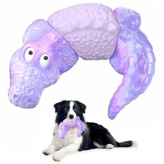 Pet Deluxe Dog Toys for Super Aggresive Chewers Indestructible Interactive Tough Dog Chew Crocodile Toy Heavy Duty Durable Toys Teeth Cleaning for Large Medium Dogs (Purple)