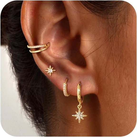 DESIGNICE Gold Huggie Small Hoop Earrings Set for Women Trendy Hypoallergenic 14K Plated Stack Cartilage Multiple Piercing Earrings for Sensitive Ears Lightweight Mini Cute 4 Pairs