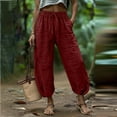 thumbnail image 2 of Bovxnpu Womens Cotton Linen Pants Loungewear Pant Beach Work Trousers Women Linen Like Pants Solid Drawstring With Pockets Ankle Curved Leg Pants, 2 of 9