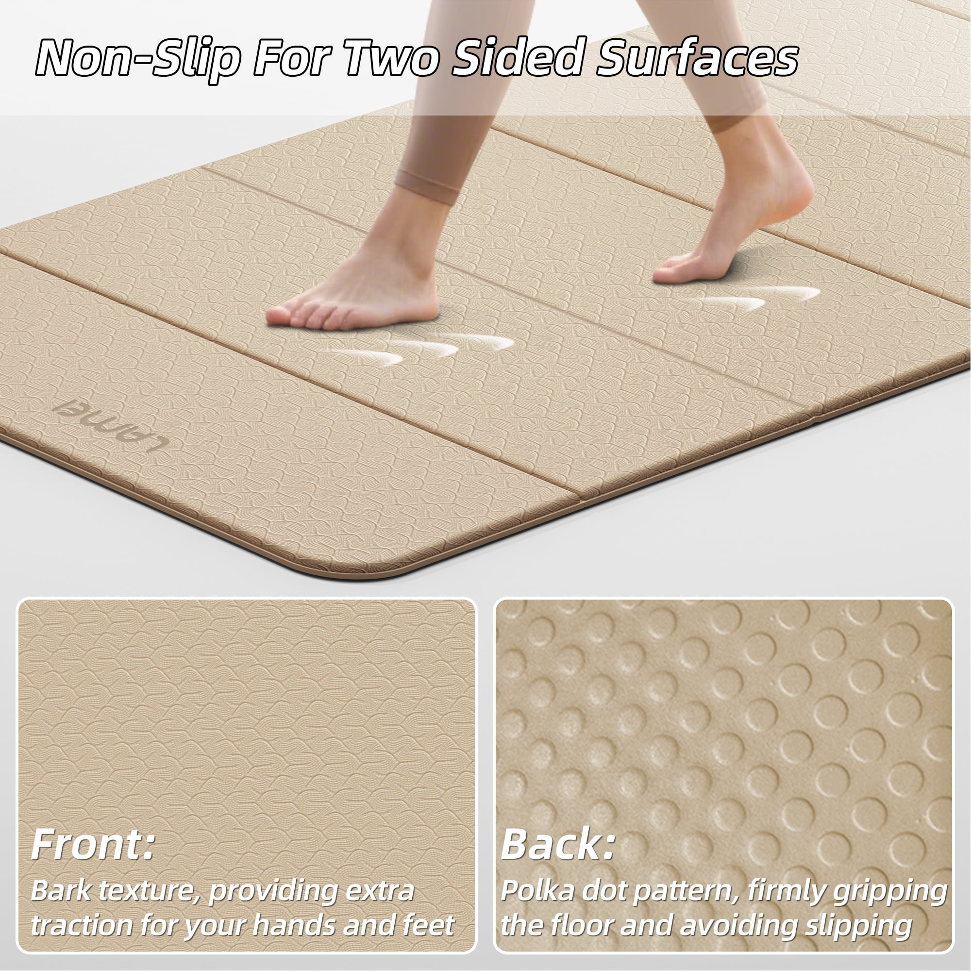 Lamei Foldable Yoga Mat, 31" Extra Wide Non-Slip Exercise Mats for Home Workout, 75" Long, 8mm Thick,Lightweight Travel, Quick Unfold/Fold, Flat Lay No Curl(Beige)