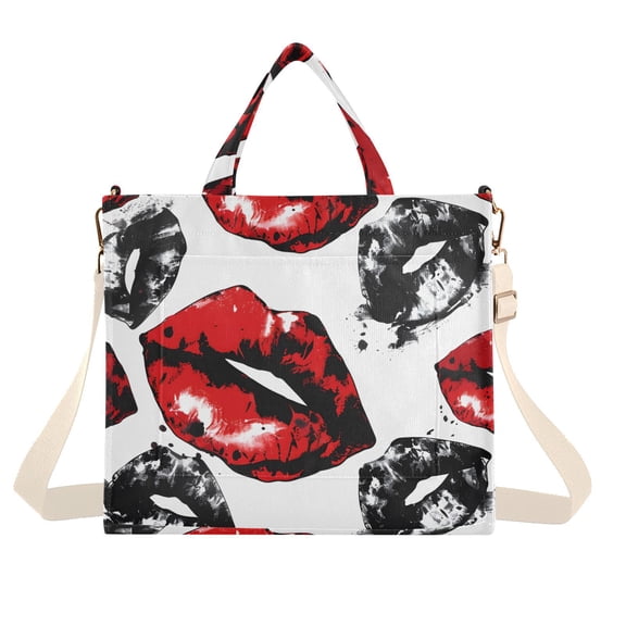 Lips Corduroy Tote Bag Handbag Large Messenger Bag Shoulder Crossbody Zipper Bag Purse