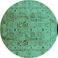 thumbnail image 1 of Ahgly Company Machine Washable Indoor Round Oriental Turquoise Blue Traditional Area Rugs, 5' Round, 1 of 4