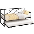 thumbnail image 7 of ModFusion – Modern Twin Daybed with Pull Out Trundle, Metal Day Bed with Adjustable Height, Twin Size Mattress Foundation with Steel Slat Support for Guest Room Living Room - Black, 7 of 7