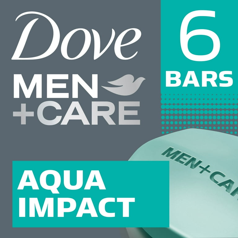 Dove Men+Care Body and Face Bar Aqua Impact, 4 oz, 6 Bars, Bar Soap & Body  Wash