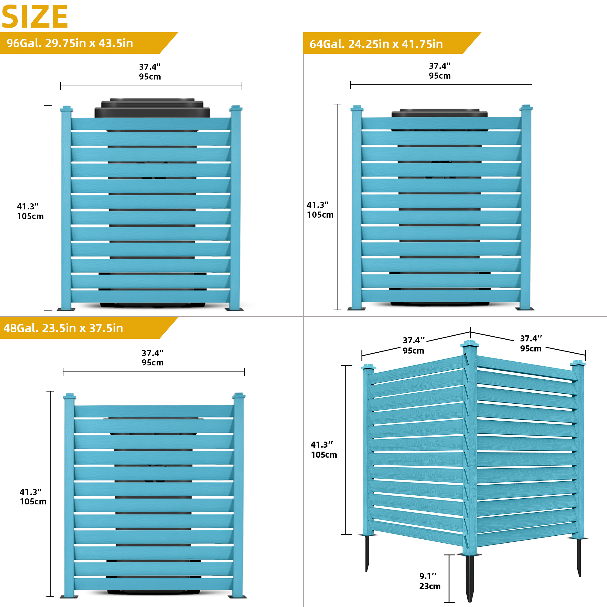 Dextrus 2-Panel Air Conditioner Fence 31" x 45" Outdoor Privacy Screen for Trash Cans, Pool Equipment, Blue