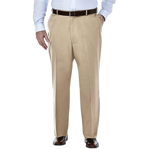 Haggar Mens Big-Tall Premium No Iron Khaki Classic-Fit Expandable-Waist Plain-Front Pant 46W x 29L Khaki