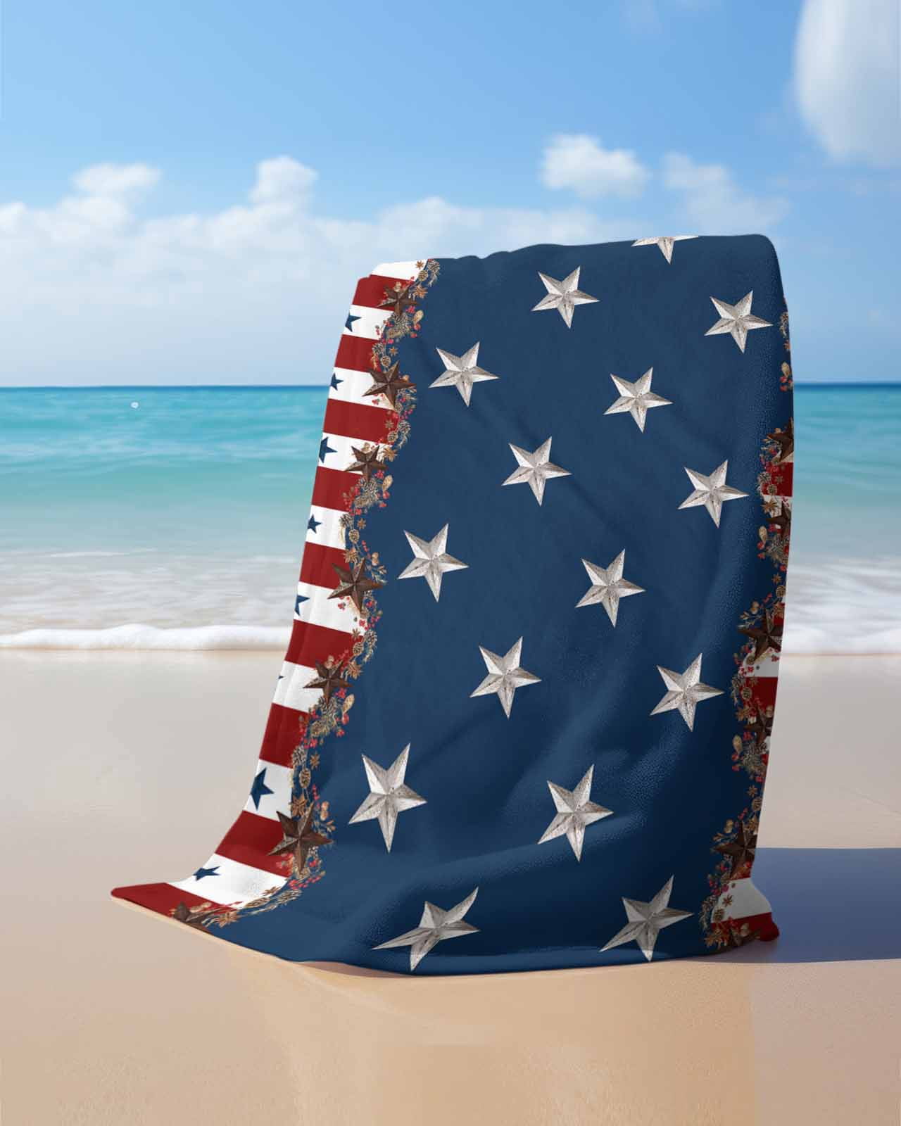 Country Star Farm Beach Towels Oversized Super Absorbent, Red Blue Patriots Stripe American Flag Lightweight Bath Towel Quick Dry Sets For Bathroom/Pool/Rv Camping/Beach Play/Gym Room/Picnic 23"x47"